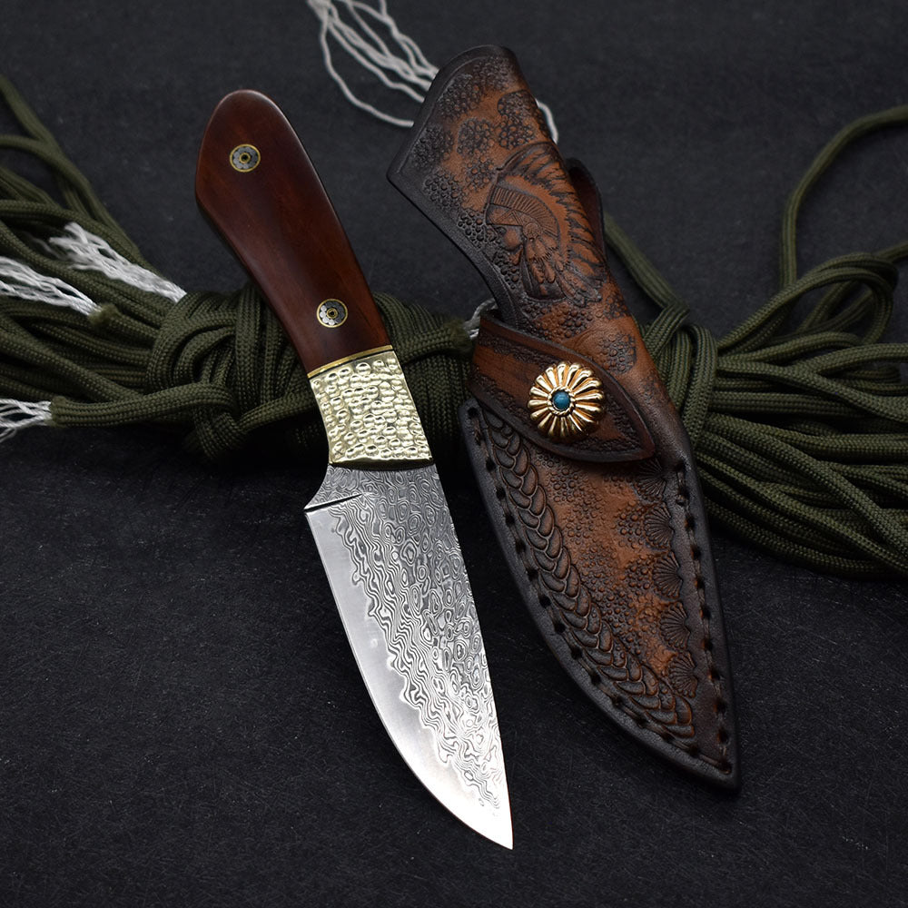 Small Damascus Steel Camping Hunting Knife High Hardness Carry On