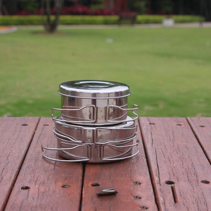 Portable Stainless Steel Camping Cookware Pot Set