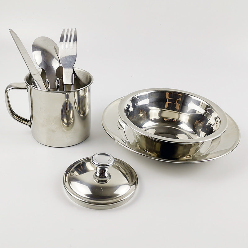 Camping Stainless Steel Tableware Cup Cookware Set