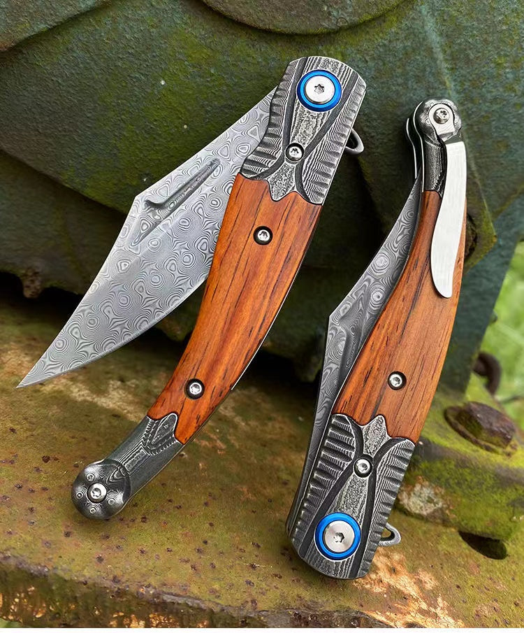 Damascus Steel Folding Hunting Camping Survival Knife Multifunction Tool