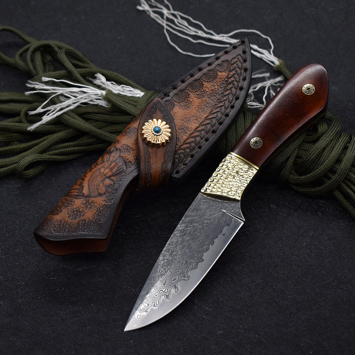 Small Damascus Steel Camping Hunting Knife High Hardness Carry On