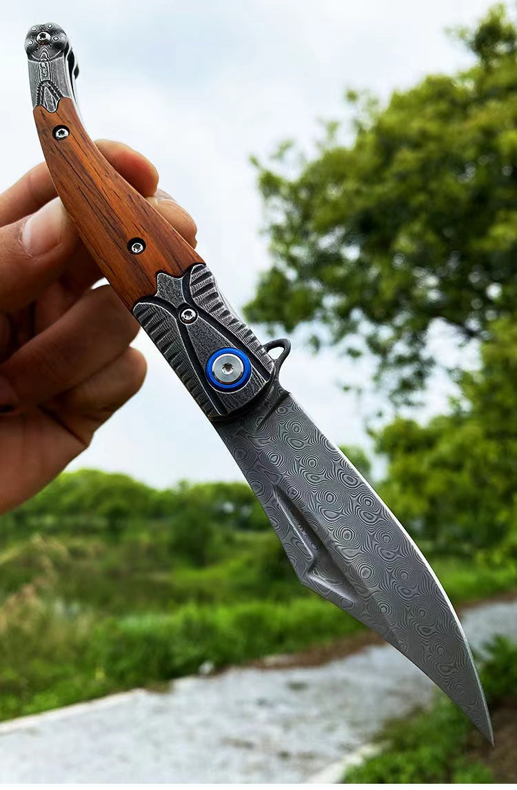 Damascus Steel Folding Hunting Camping Survival Knife Multifunction Tool