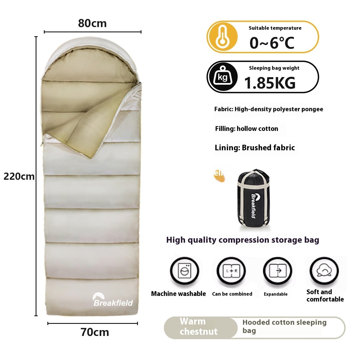 Waterproof Cotton Camping Sleeping Bag Four Seasons Thickened Splicing