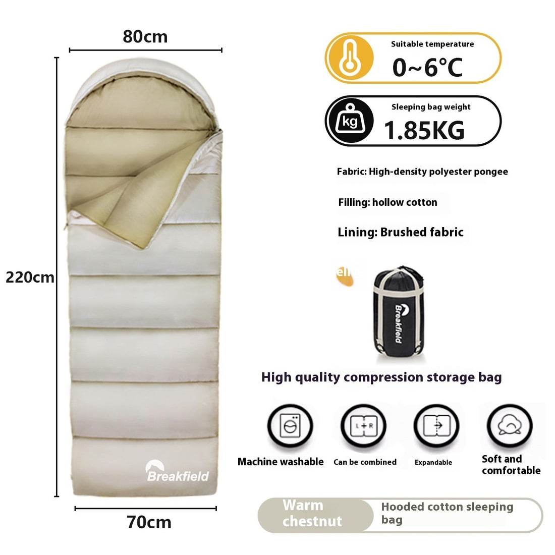 Waterproof Cotton Camping Sleeping Bag Four Seasons Thickened Splicing
