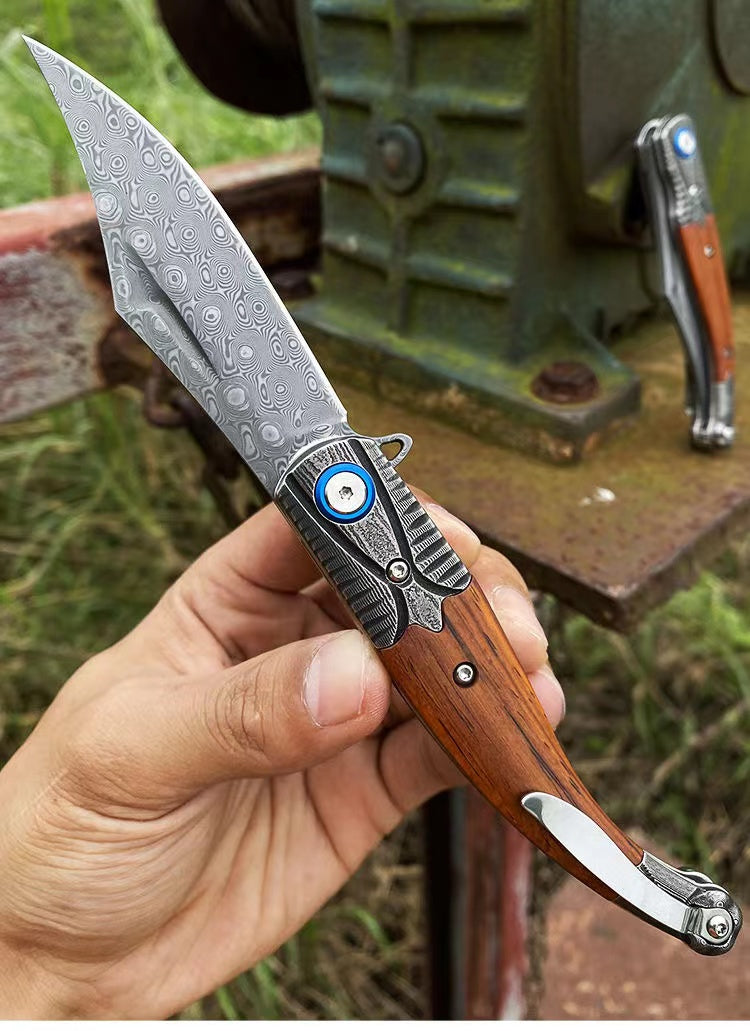 Damascus Steel Folding Hunting Camping Survival Knife Multifunction Tool