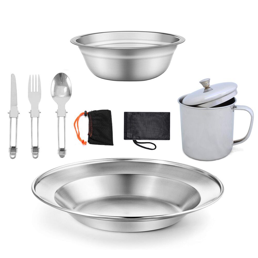 Camping Stainless Steel Tableware Cup Cookware Set