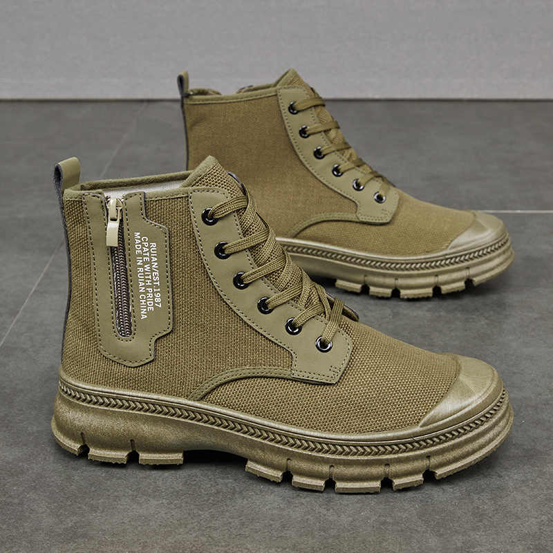 Men’s High Top Hiking Boots Side Zipper Thickened Work Shoes