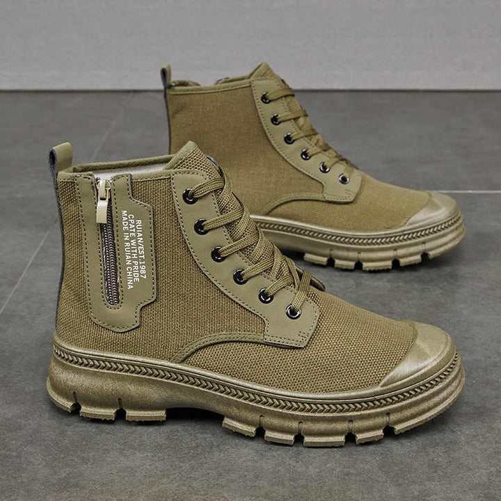 Men’s High Top Hiking Boots Side Zipper Thickened Work Shoes