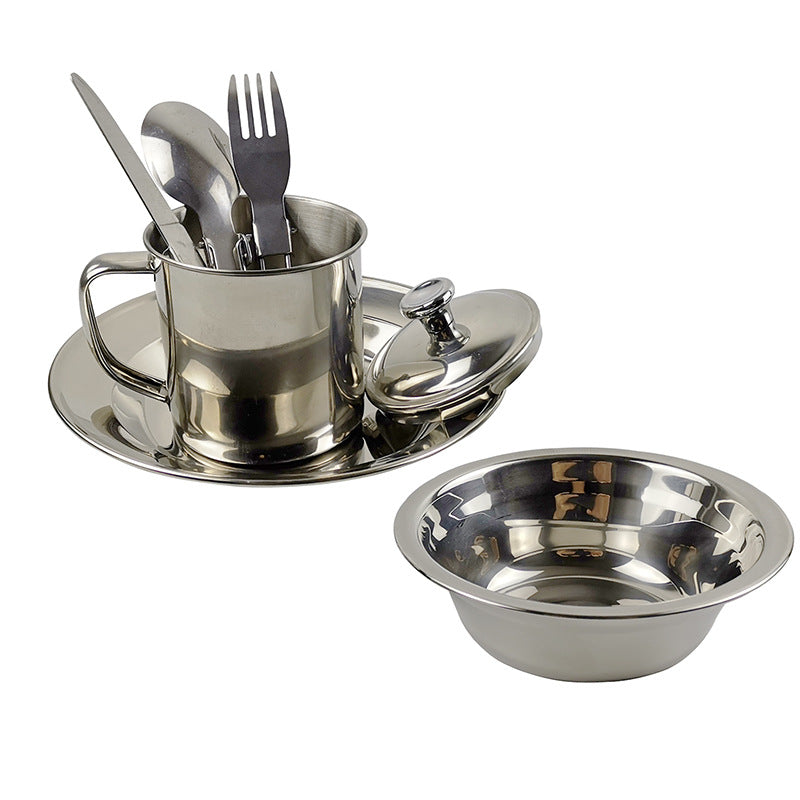 Camping Stainless Steel Tableware Cup Cookware Set