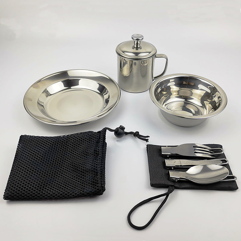 Camping Stainless Steel Tableware Cup Cookware Set