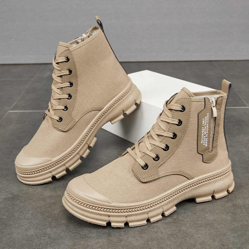 Men’s High Top Hiking Boots Side Zipper Thickened Work Shoes