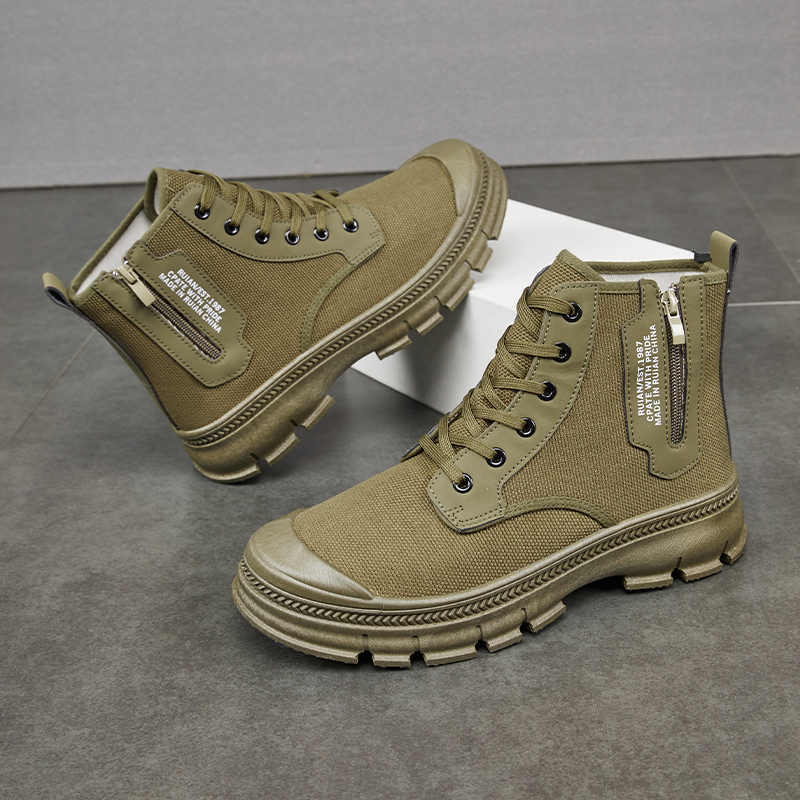 Men’s High Top Hiking Boots Side Zipper Thickened Work Shoes