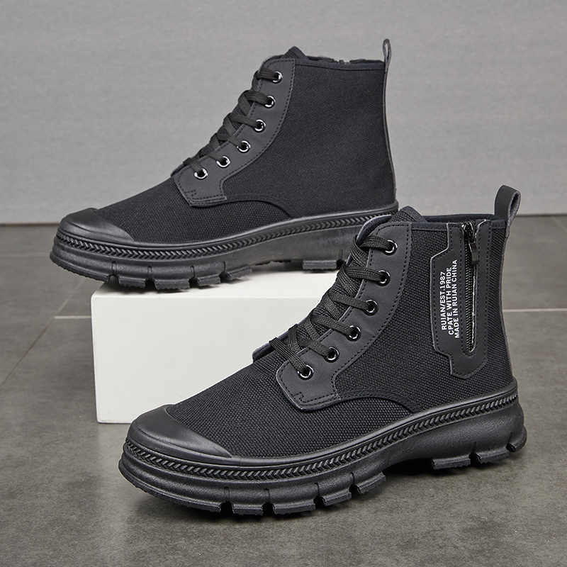 Men’s High Top Hiking Boots Side Zipper Thickened Work Shoes