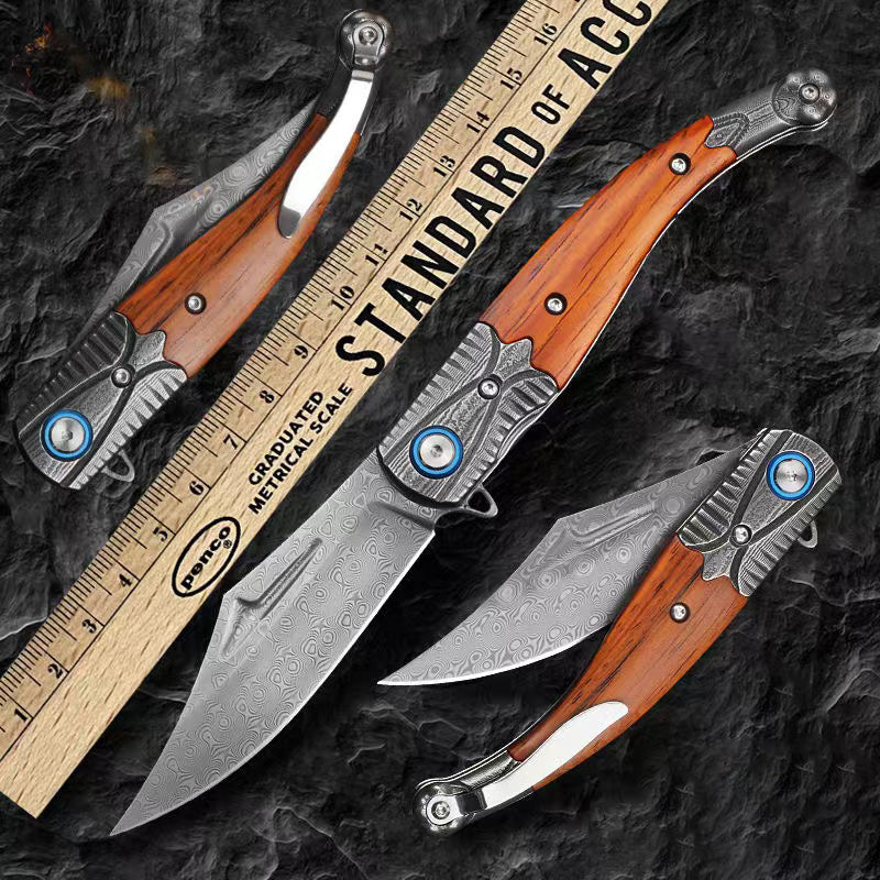 Damascus Steel Folding Hunting Camping Survival Knife Multifunction Tool