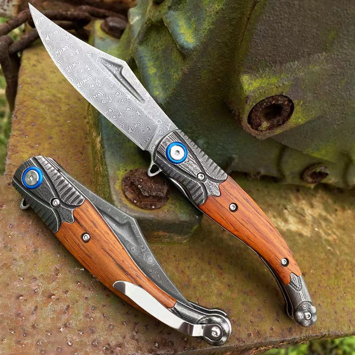 Damascus Steel Folding Hunting Camping Survival Knife Multifunction Tool