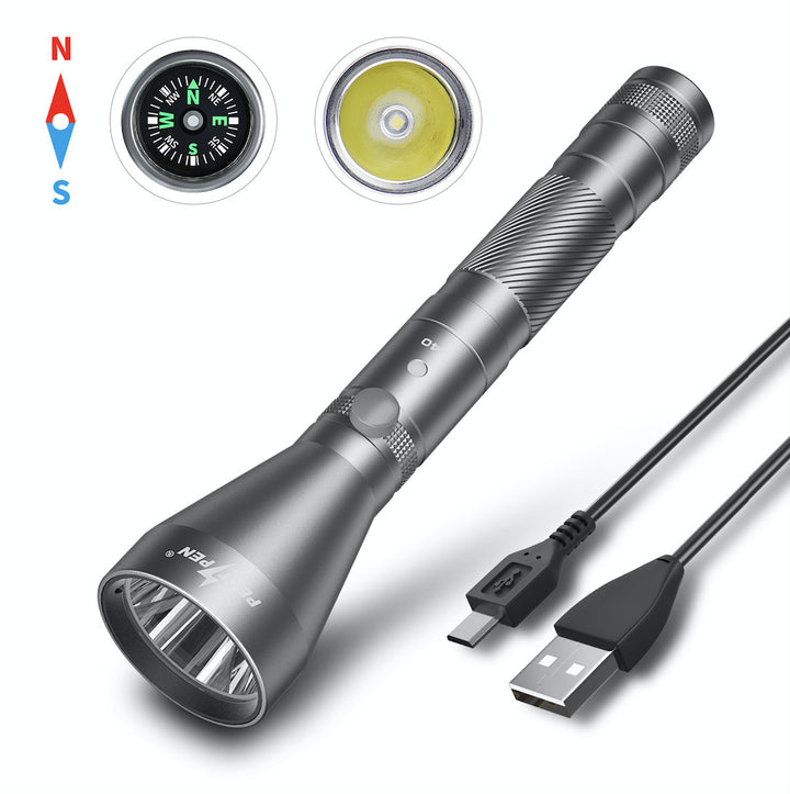 Rechargeable Waterproof Camping Flashlight With Compass USB Portable