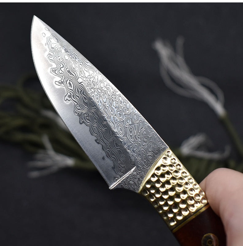 Small Damascus Steel Camping Hunting Knife High Hardness Carry On