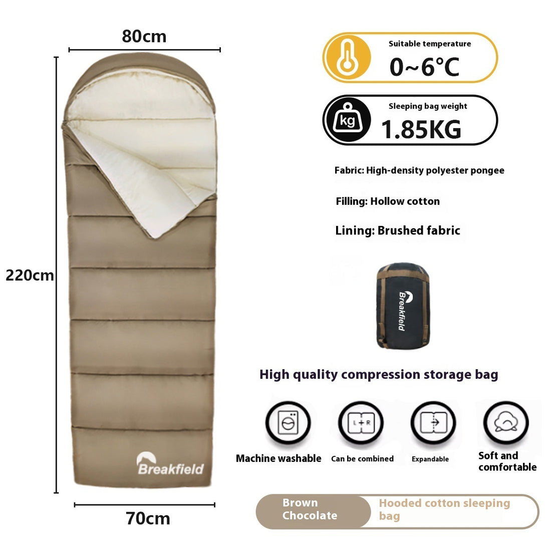 Waterproof Cotton Camping Sleeping Bag Four Seasons Thickened Splicing