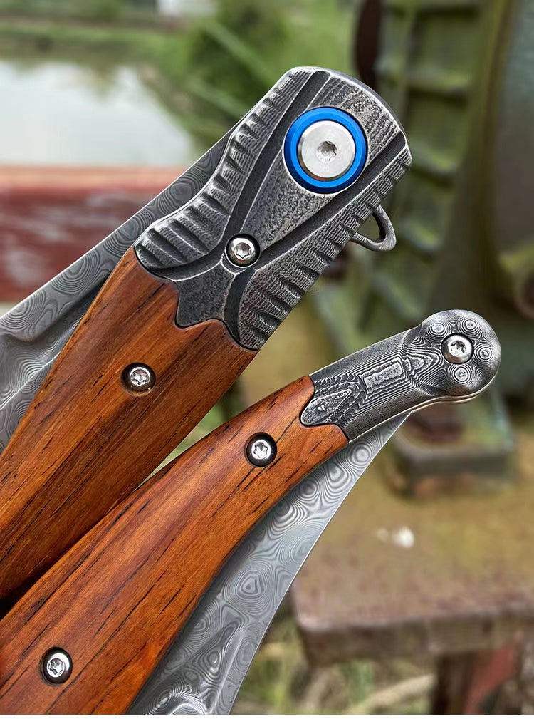 Damascus Steel Folding Hunting Camping Survival Knife Multifunction Tool