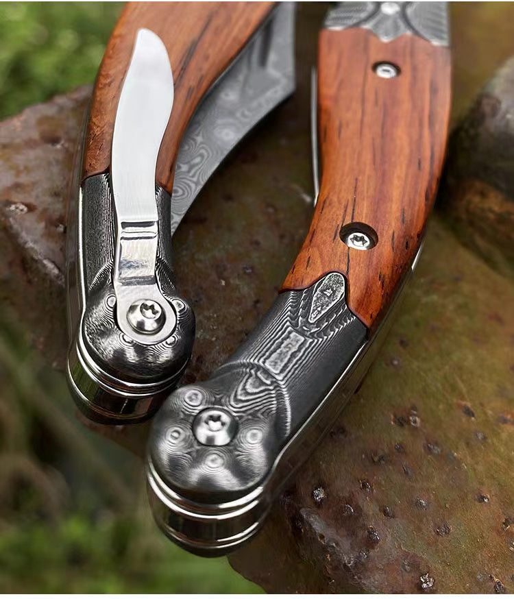 Damascus Steel Folding Hunting Camping Survival Knife Multifunction Tool