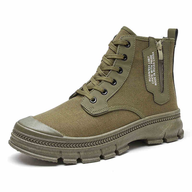 Men’s High Top Hiking Boots Side Zipper Thickened Work Shoes