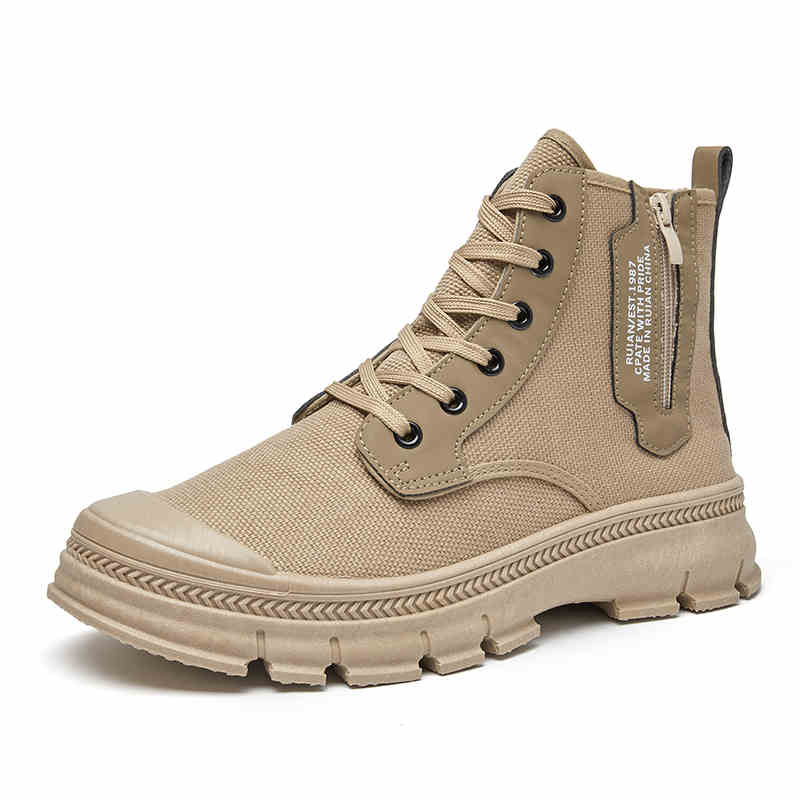 Men’s High Top Hiking Boots Side Zipper Thickened Work Shoes