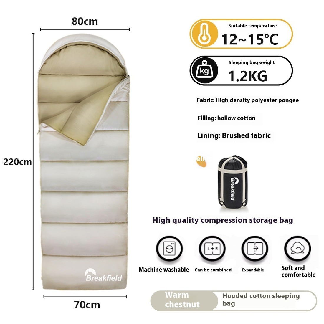 Waterproof Cotton Camping Sleeping Bag Four Seasons Thickened Splicing